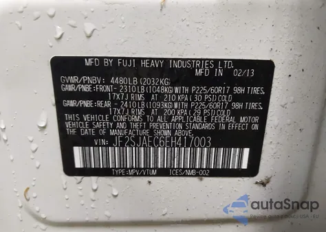 2014 Subaru Forester 2.5I Premium z USA, uszkodzony, nr VIN JF2SJAEC6EH417003